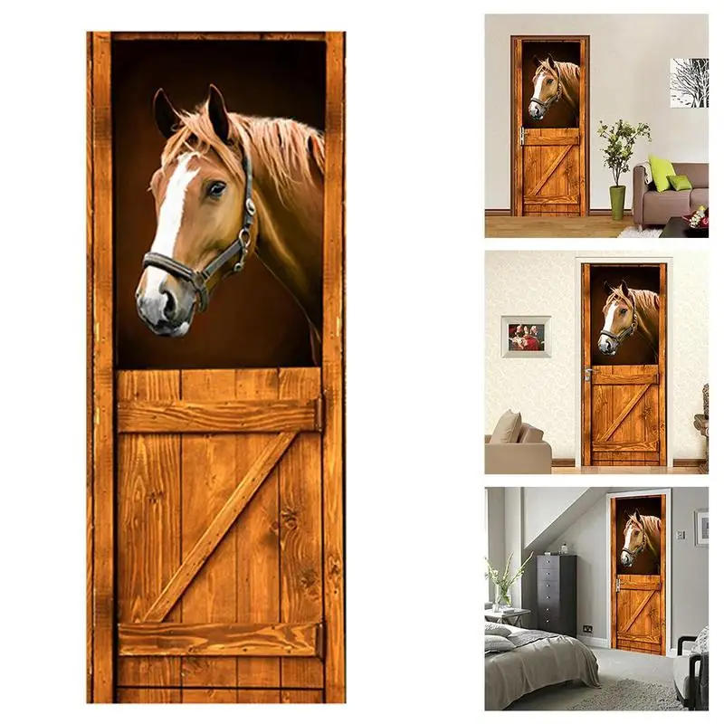 

3d Door Wall Stickers Stable Wooden Fence Home Wooden Door Pvc Removable Mural Household Self-adhesive Waterproof