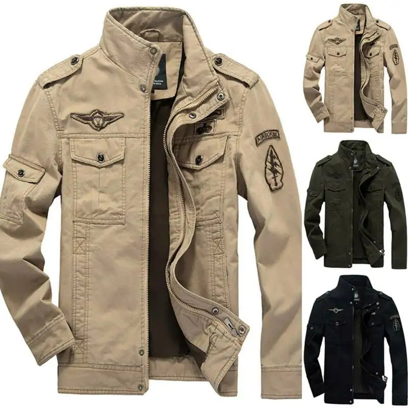 

Куртка-карго мужская повседневная, мягкая однотонная Боевая верхняя одежда на молнии, с воротником-стойкой, Осень-зима
