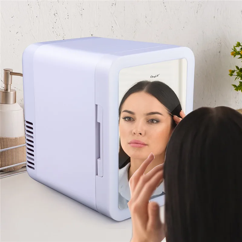 저렴한 CkeyiN 4L 미니 메이크업 냉장고 휴대용 화장품 냉장고 LED 메이크업 거울 페이셜 마스크 스킨 케어 제품 여행용