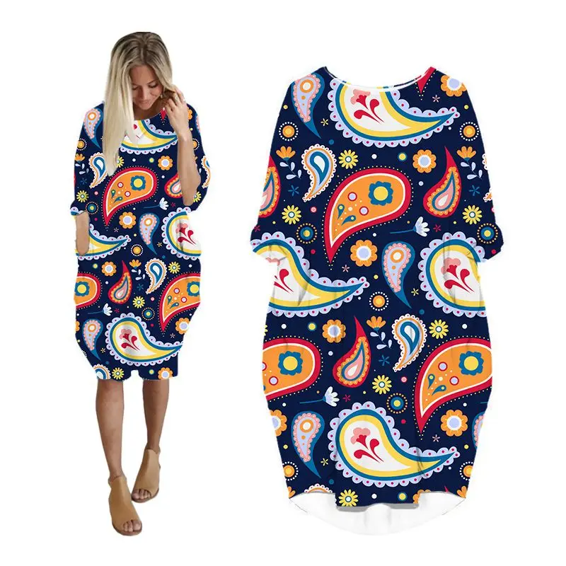 Летнее платье для женщин уличная одежда с 3d принтом пейсли платья миди длинным