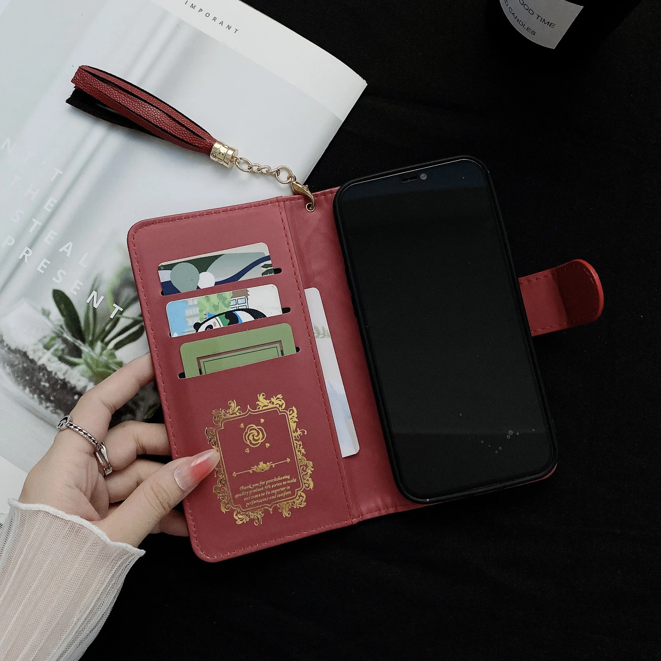 Роскошный кожаный чехол-книжка CC для iPhone 13 12 11 Pro XS Max 7 8 Plus XR брендовый