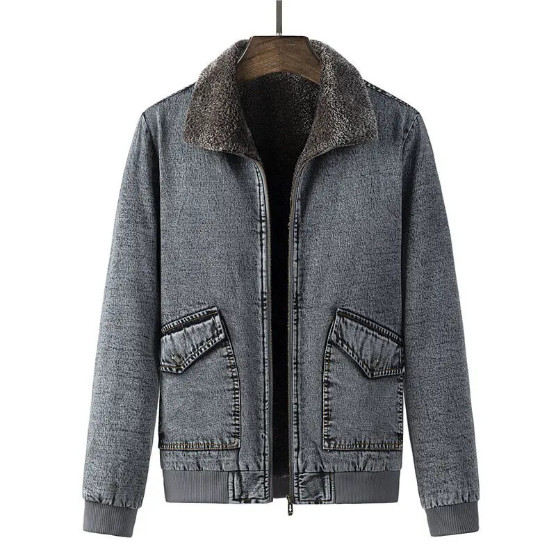 Мужская зимняя куртка из денима с флисовой подкладкой размеры до 5XL - купить по