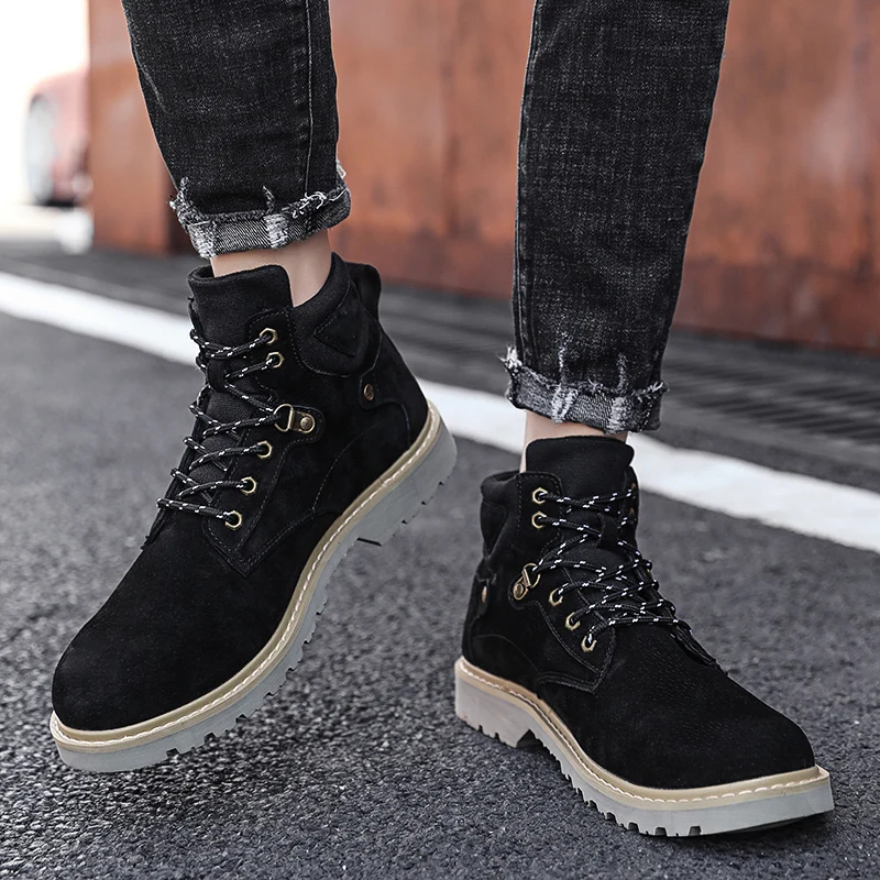 

Мужские черные кожаные ботинки Tenis De Bota Para Hombre, мужская обувь, неразрушаемая мужская обувь, зимняя домашняя Спортивная Винтажная обувь