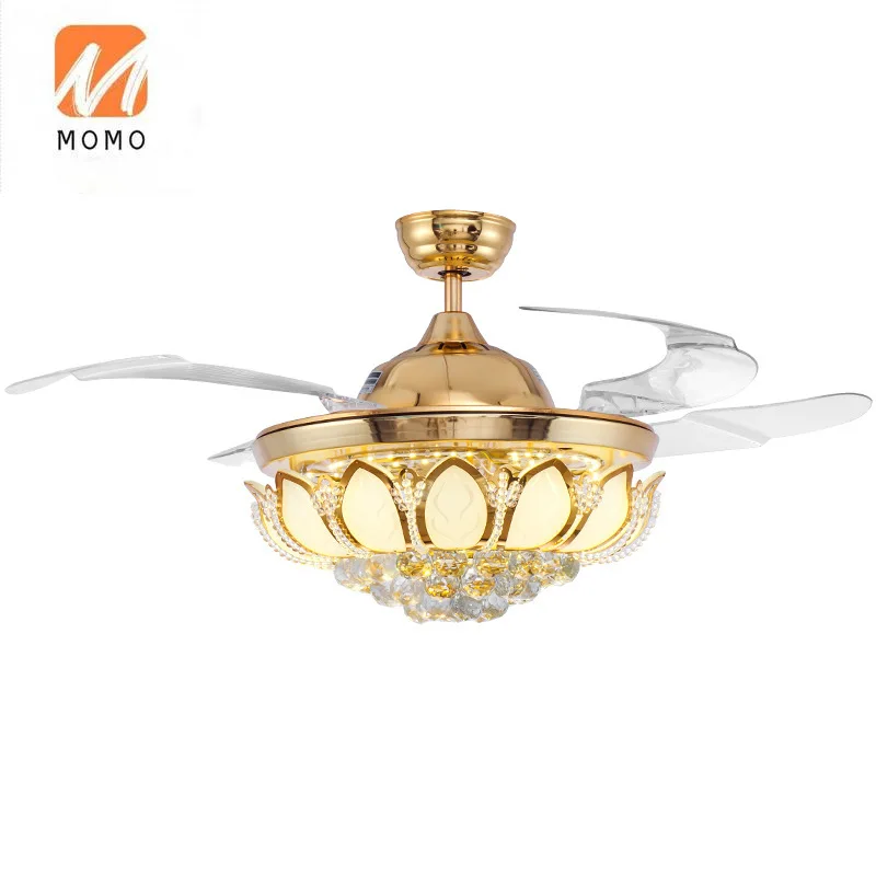 

European style fancy hidden blades golden ceiling fan with lights