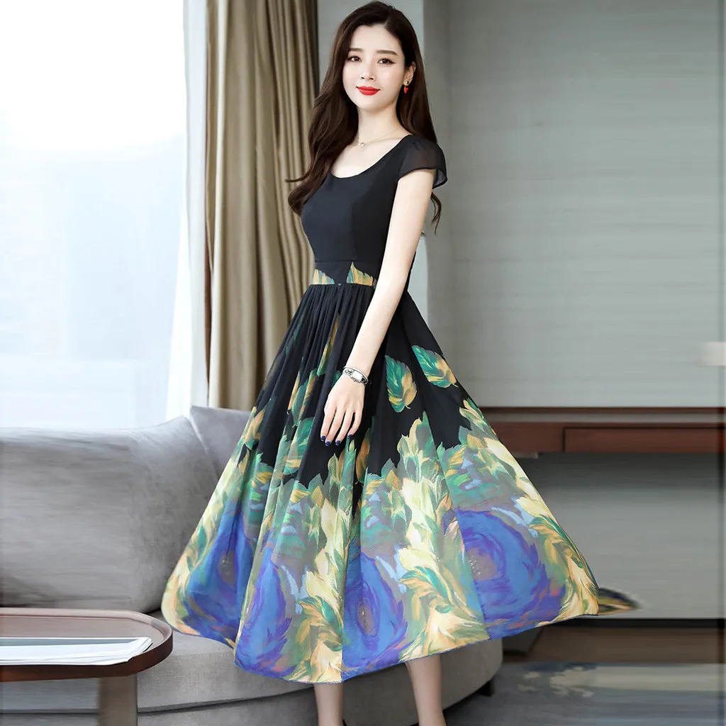 Модное женское длинное платье с цветочным принтом 2020 летнее повседневное
