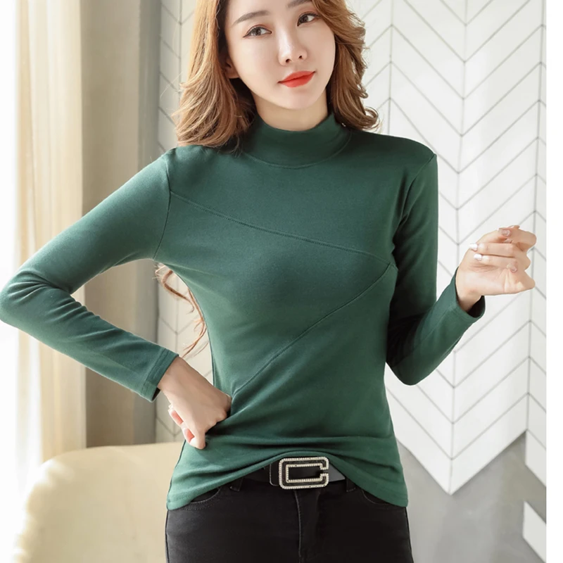 

Spring Autumn Long Sleeve T Shirt Woman Cotton Casual Slim Turtleneck Korean Fashion Solid Basic Tshirts 2022 Clothes For Women