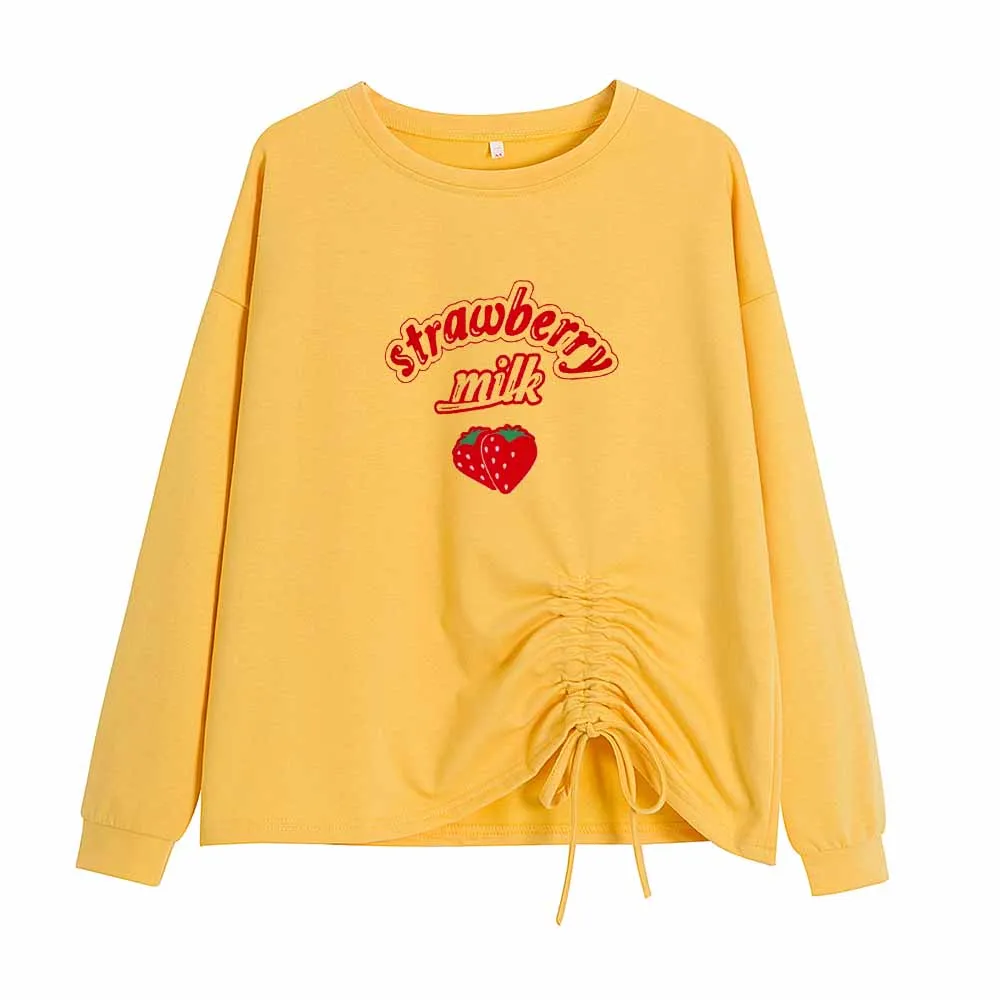 

Kawaii Strawberry Milk Printed Sweatshirt Casual Long Sleeve Pullover Spring Autumn Kawaii Clothes Sweatshirts for Teen Girls
