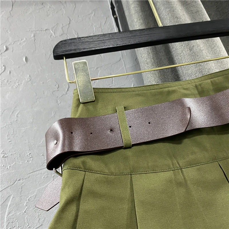 

2021 Summer Green High Waist Hot Girl Ultra Short Jeans Skirt Women High Street Slim Fashion A- Line Denim Pleated Mini Skirt