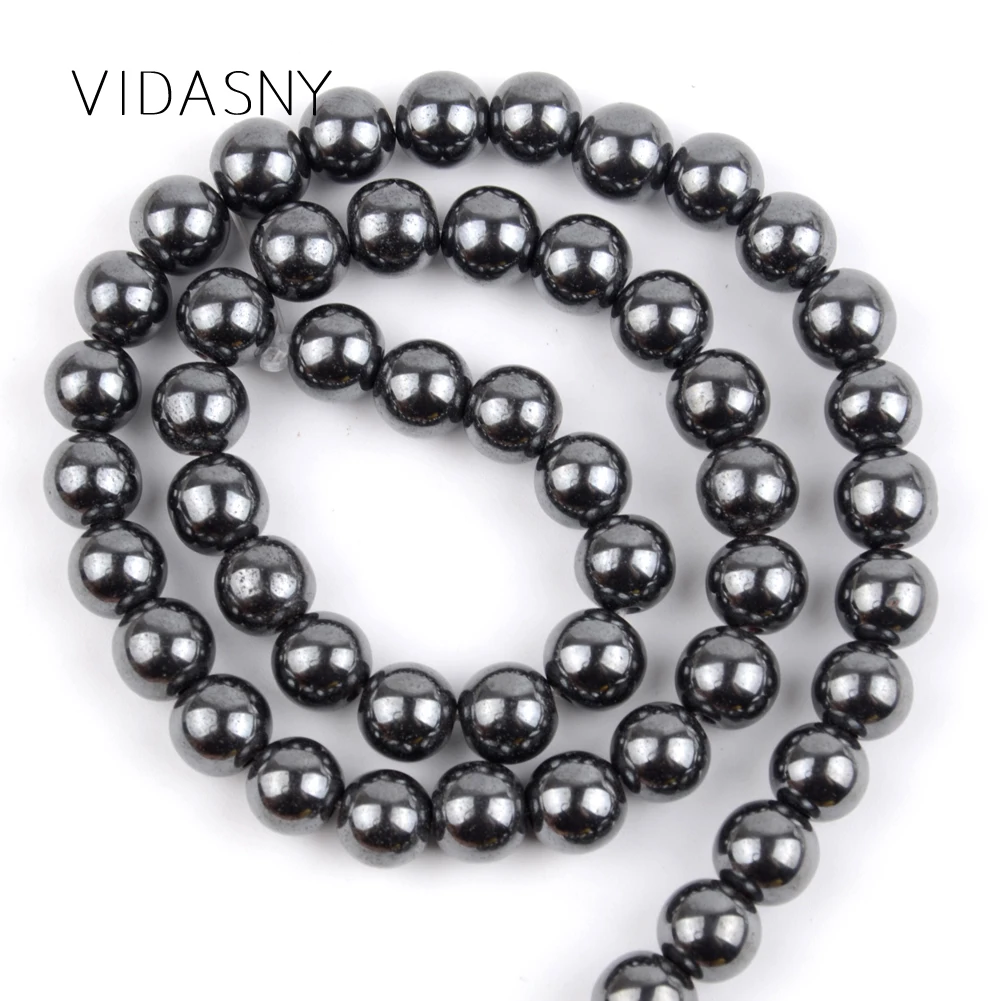Круглые бусины из черного гематита с натуральным полудрагоценным камнем для