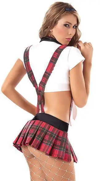 

Sexy underwear sexy uniform tempts red plaid suspenders for students to wear sexy suits