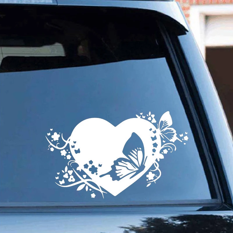 

Heart Butterfly And Flower Car Decal Vinyl Car Stickers Waterproof Black Silver AL553