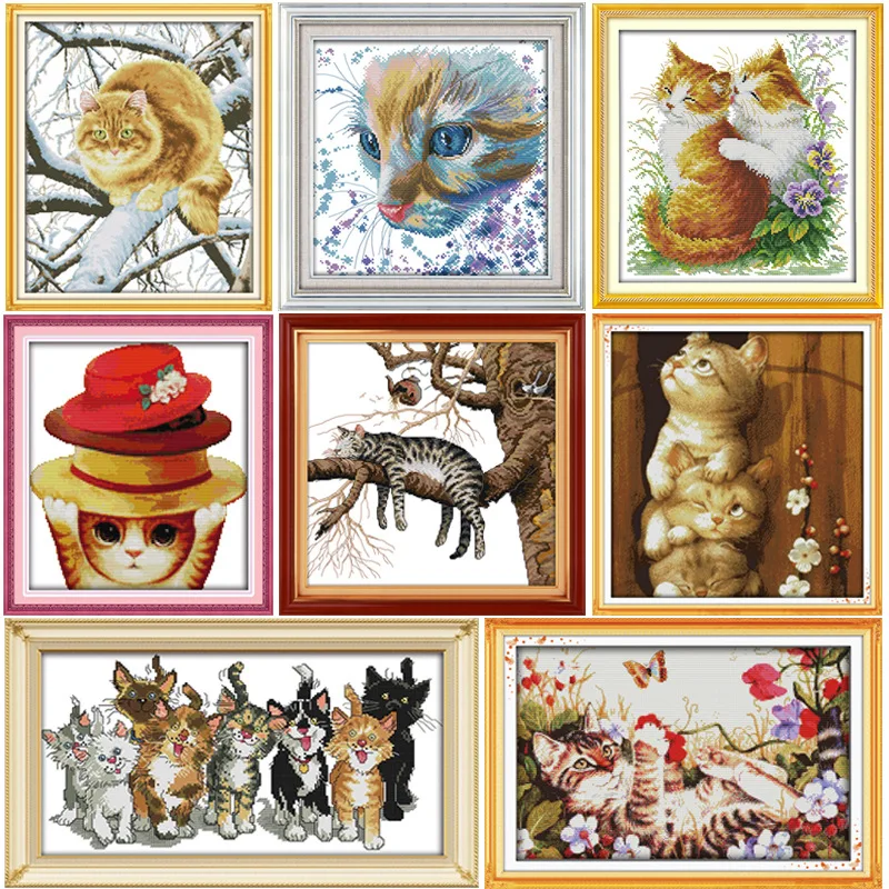 Набор для вышивки крестиком Joy Sunday с различными видами кошек DMC рукоделие сделай