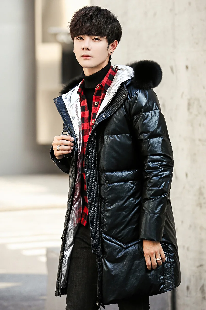 New down jacket fashion trend men's coat warm winter coat long fox wool collar white duck down coat high quality