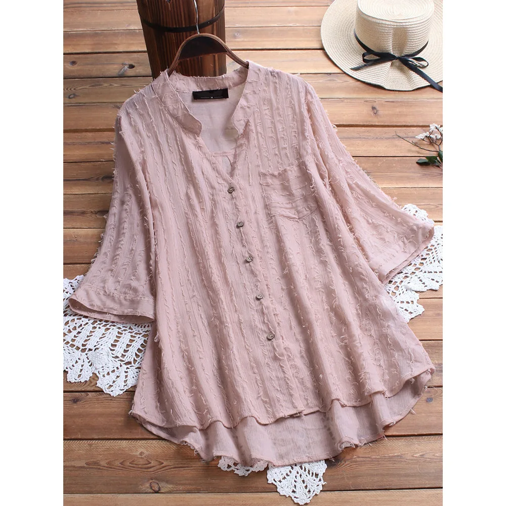 4Xl 5Xl Женская блузка хлопковые рубашки женские повседневные с коротким рукавом в