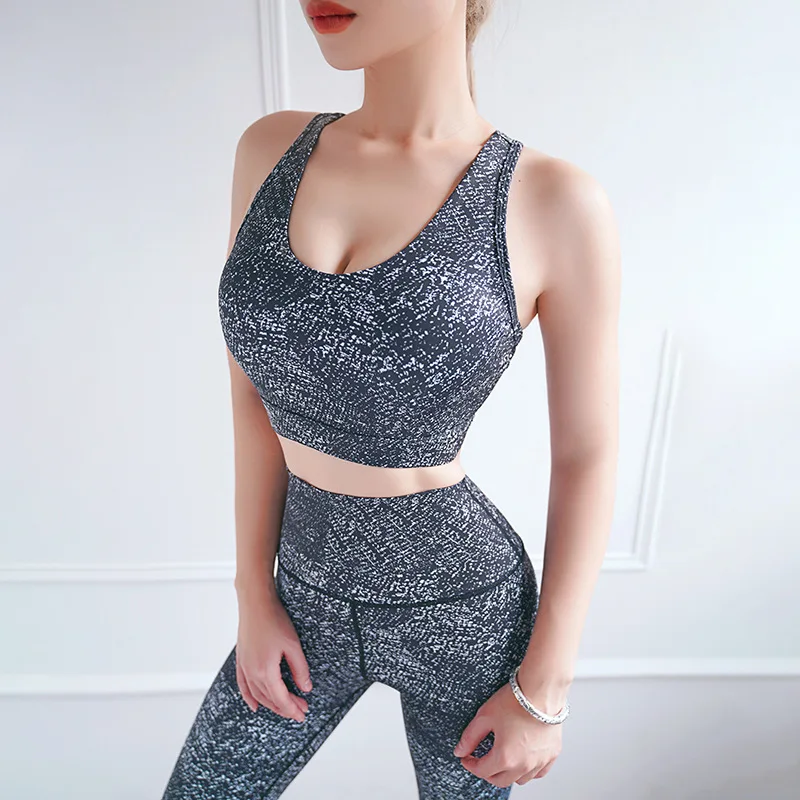 

Printed Sports Fitness Yoga Wear Gather Beautiful Back Sports Bra High Waist Quick-drying Fitness Pants Yoga Two-piece Suit