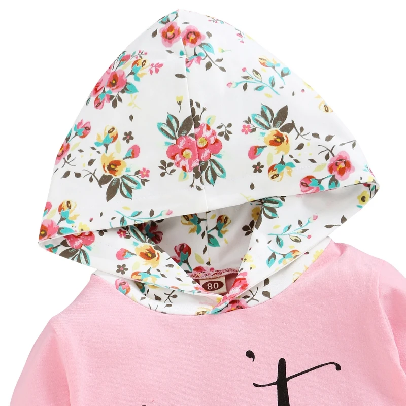 

Spring & Autumn Two Pieces Of Baby Girl Flower Hoodie Long Sleeve Khaki Printed Pants soft and breathable for 0-24M baby girl