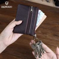 genuine leather coin purse retro credit card holder bank id card wallet smart key chain keys ring organizer money bag