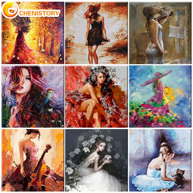 

CHENISTORY Oil Painting By Numbers Abstract Girl HandPaint DIY Painting Drawing On Canvas With Frame Unique Gift Home Decor Art