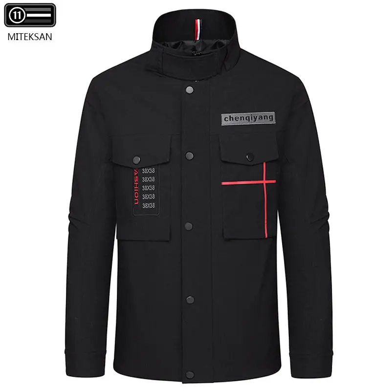 

Fashion Men Waterproof Jackets Autumn Stand Collar Ployester Solid Pocket Loose Casual Vintage Winter Jackets Coats Oversized
