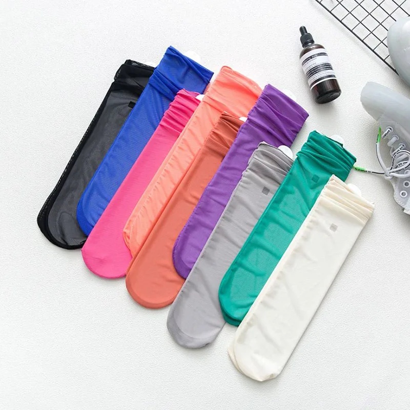 

2 Pairs Women Socks Set Japanese Fashion Lace Mesh Thin Soft Casual Middle Tube Harajuku Sweet Solid Candy Color School Girls
