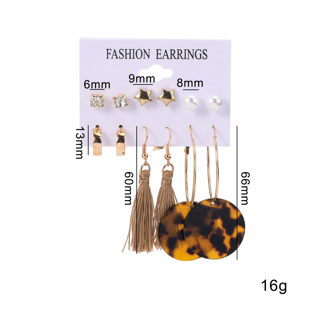 

Trendy Bohemian Shell Tassel Rhinestone Women's Earring Set 2021 New Fashion Geometric Crystal Stud Earrings Jewelry Wholesale