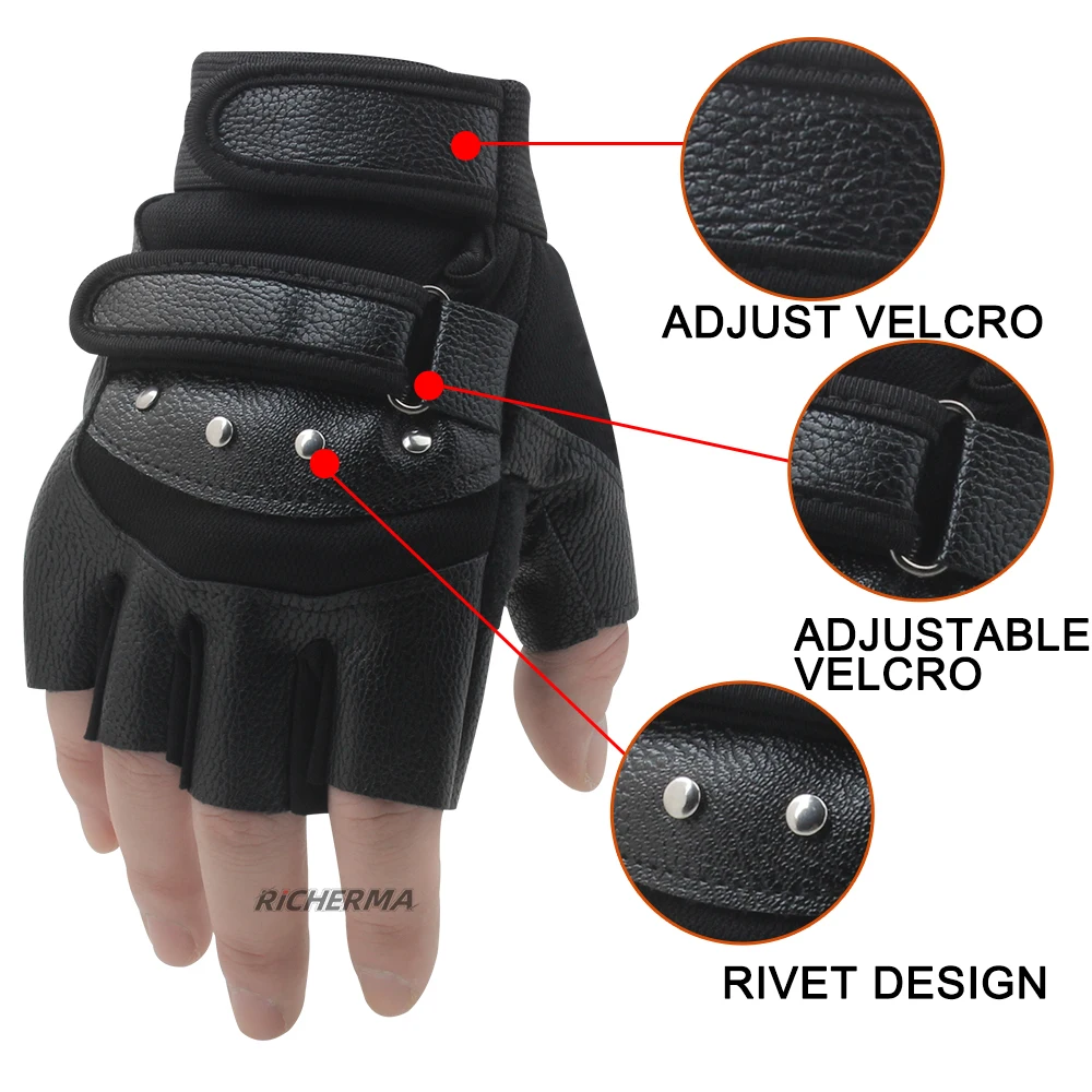 Перчатки мужские кожаные защитные мотоциклетные митенки без пальцев для езды на