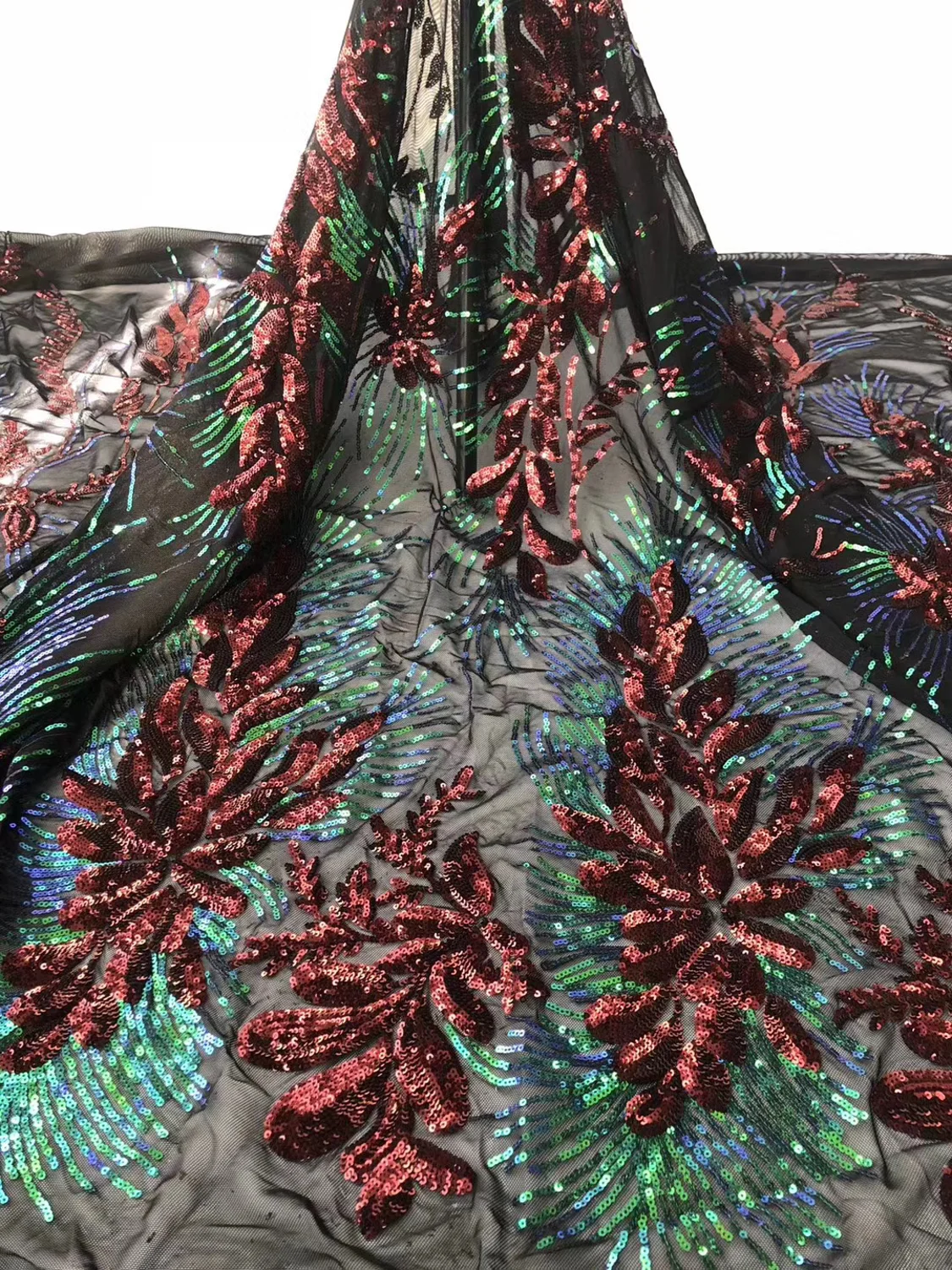 

French Tulle Elasticity Net Lace Fabric 2020 Hot Sale Nigerian 3D flowers Sequins Handmade Lace Fabrics 5 Yards African Lace