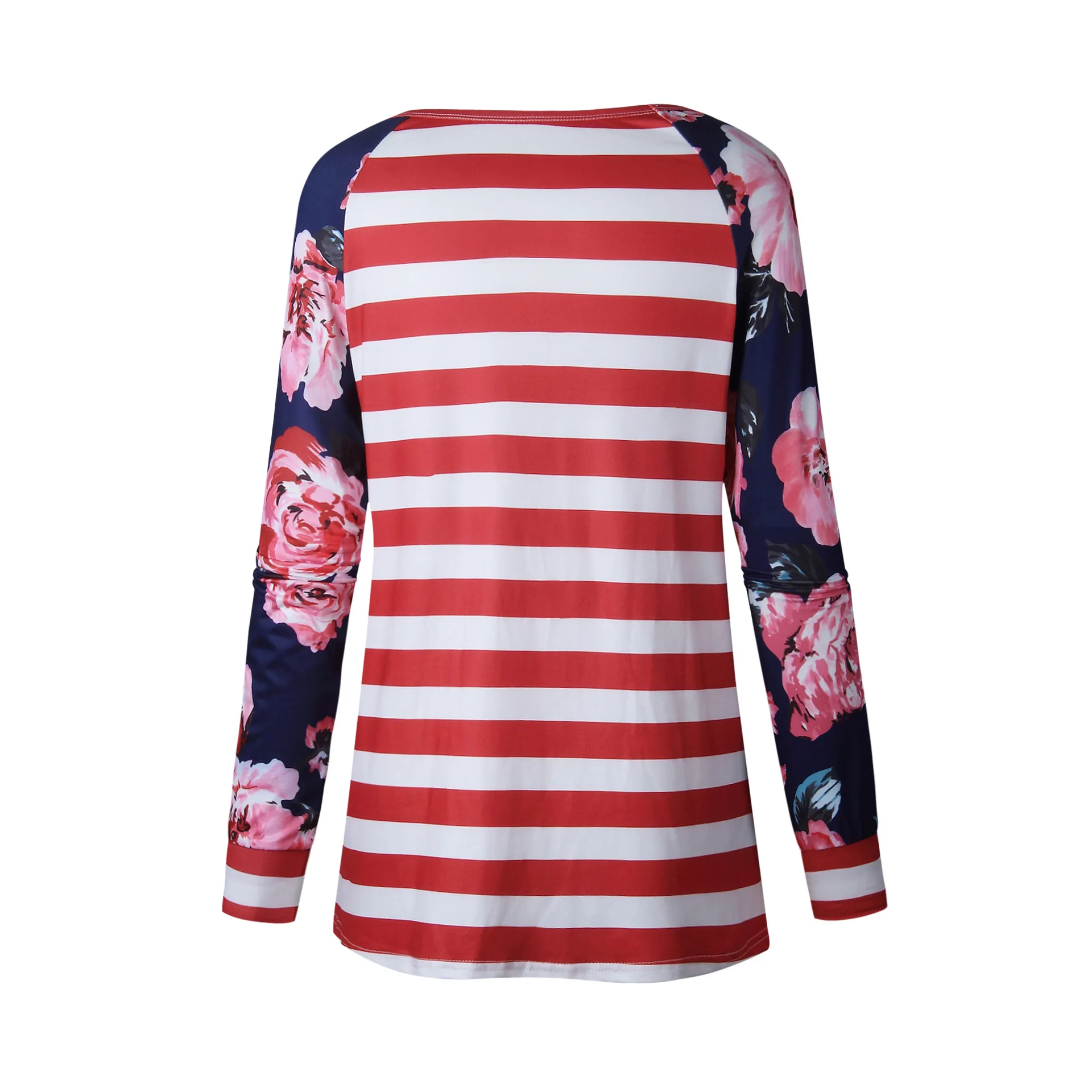 Весна Осень 2020 модная женская футболка в этническую полоску с цветным цветочным