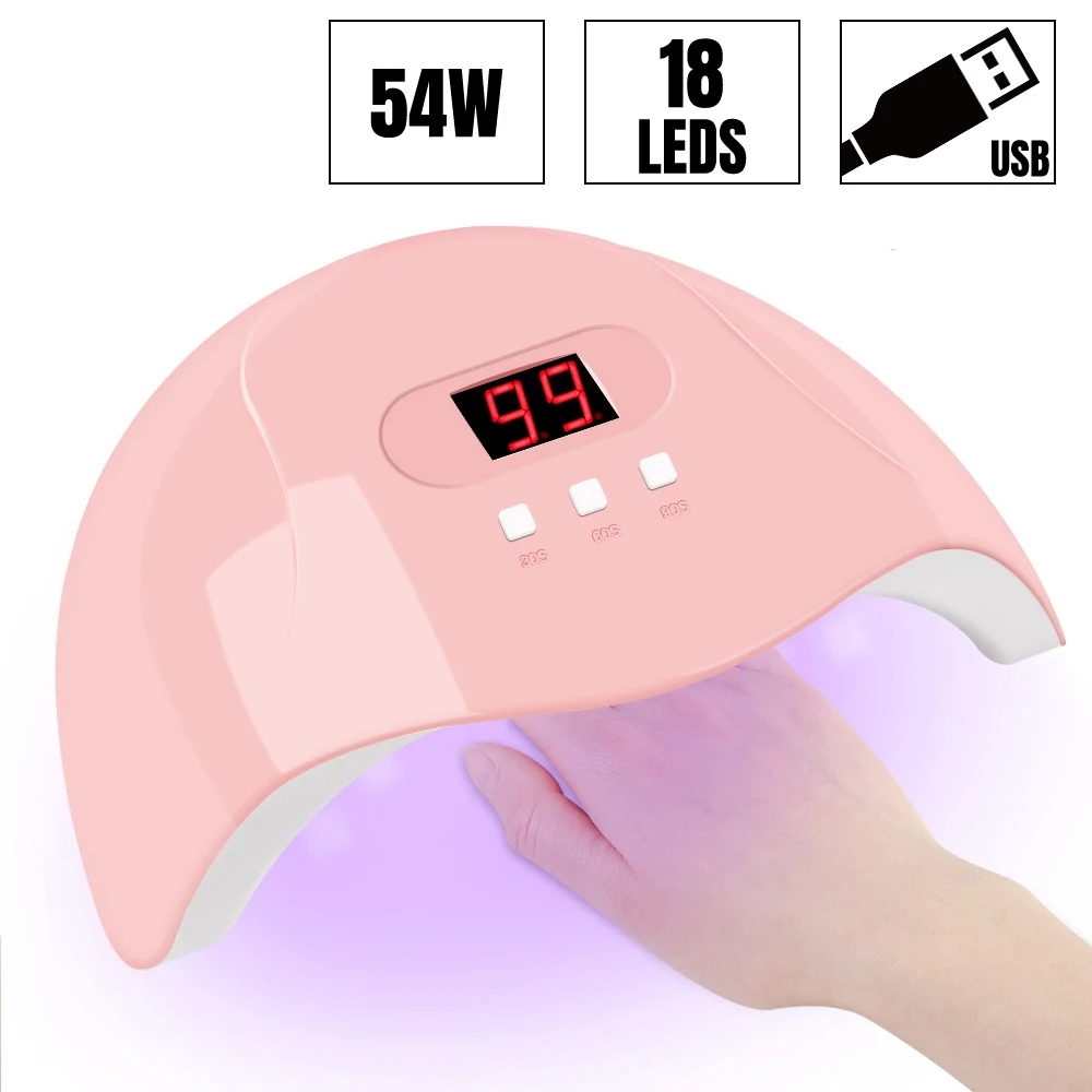 54W 18Pcs LEDs Dmoley 54 Вт УФ светодиодная лампа для сушки ногтей для всех типов геля 18 шт. светодиодный светильник для ногтей с USB зарядкой маникюрные инструменты для ногтей - Цвет: 54W 18Pcs LEDs