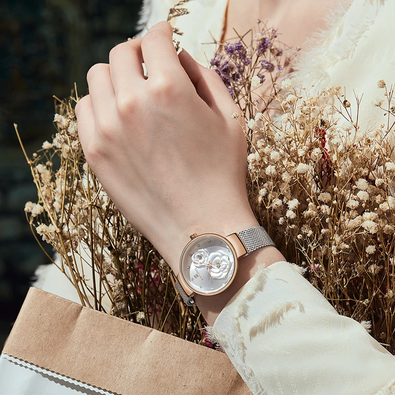 Creative 3D Flower Women Watch NAVIFORCE Luxury Brand Fashion Casual Ladies Watches Waterproof Full Steel Mesh Quartz WristWatch | Наручные