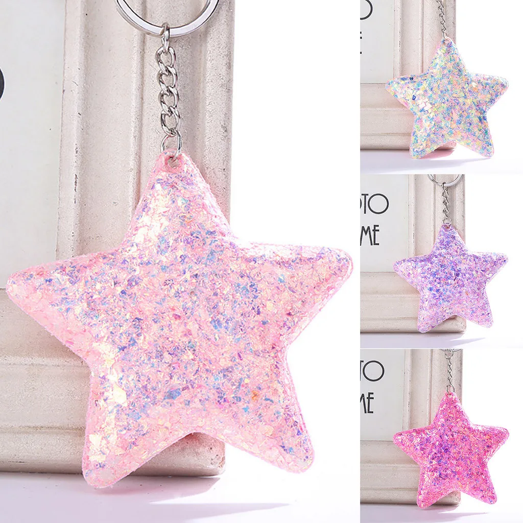Модный брелок с блестками кольцо для ключей Звезда блестящее платье и кулон