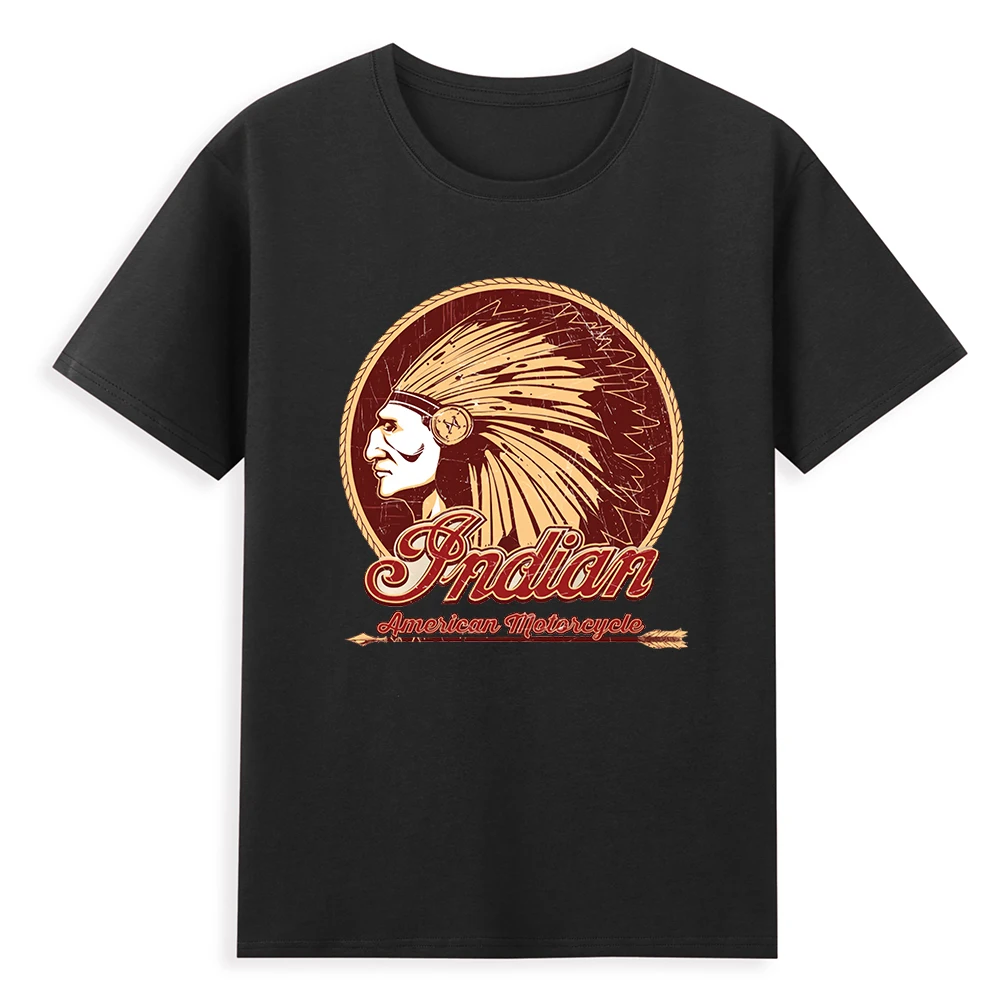 

100% Cotton Classic Locomotive Pattern Top Indianer Motorcycle T Shirt Best Selling Four Seasons Cotton Luxury Men's