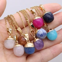 natural stone rose quartzs pendant necklce small beans blue sand stones crystal agat necklaces for women fashion jewelry gift