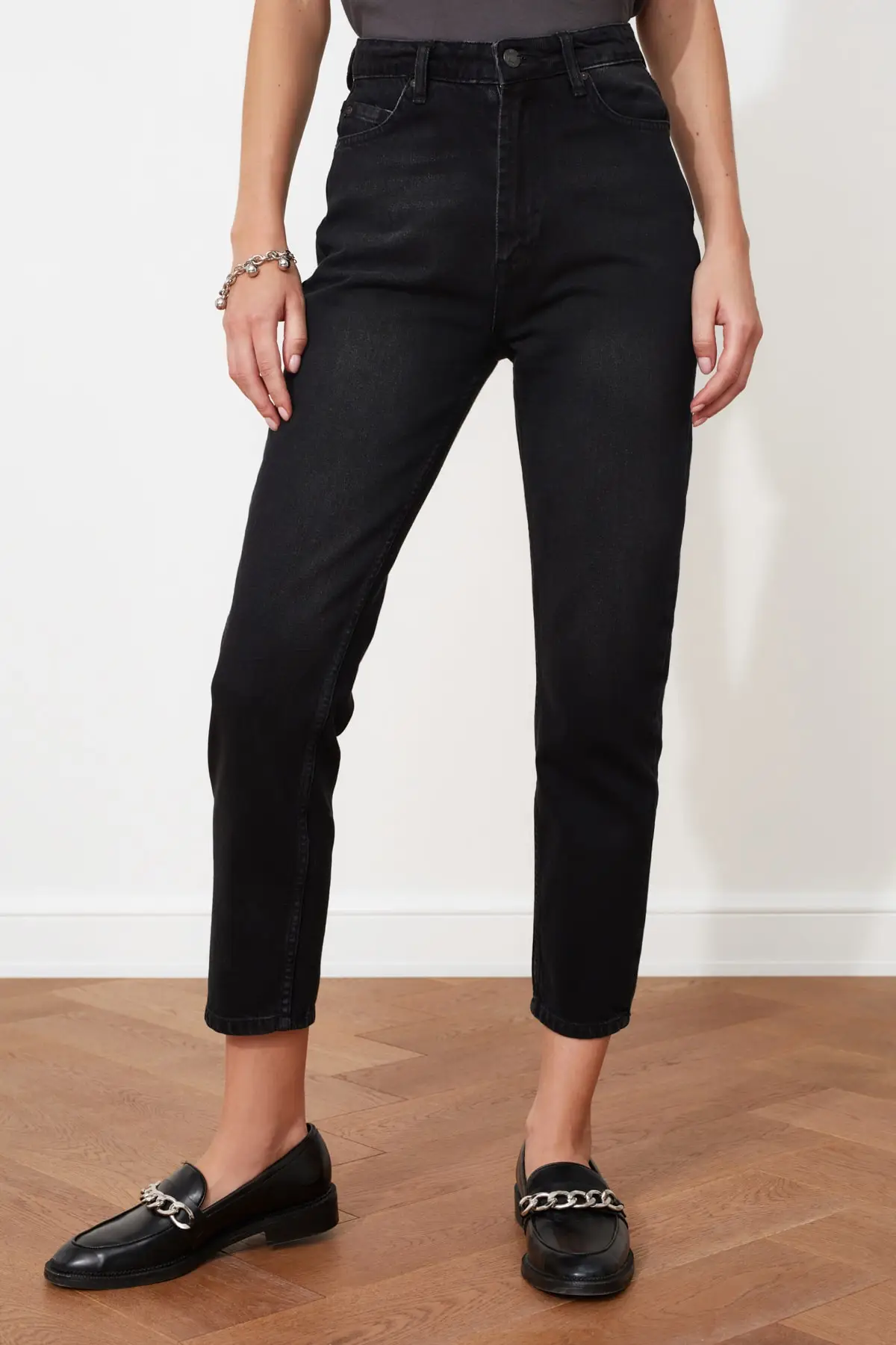 

Anthracite High Waist Mom Jeans Women Jeans 2021 Fashion