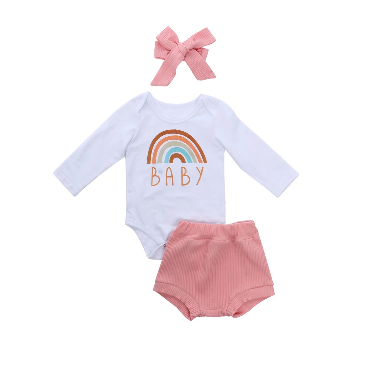 

0-24M Newborn Kid baby Girl Clothes set Rainbow Print Long Sleeve Body Top shorts set Elegant Cute Sweet Printcess Outfit
