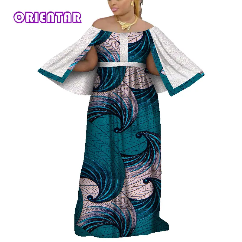 ORIENTAR Long Dress African Dresses for Women Fashion Slash Neck Lace Shawl Lady Robe Africaine Femme African Clothes WY4231