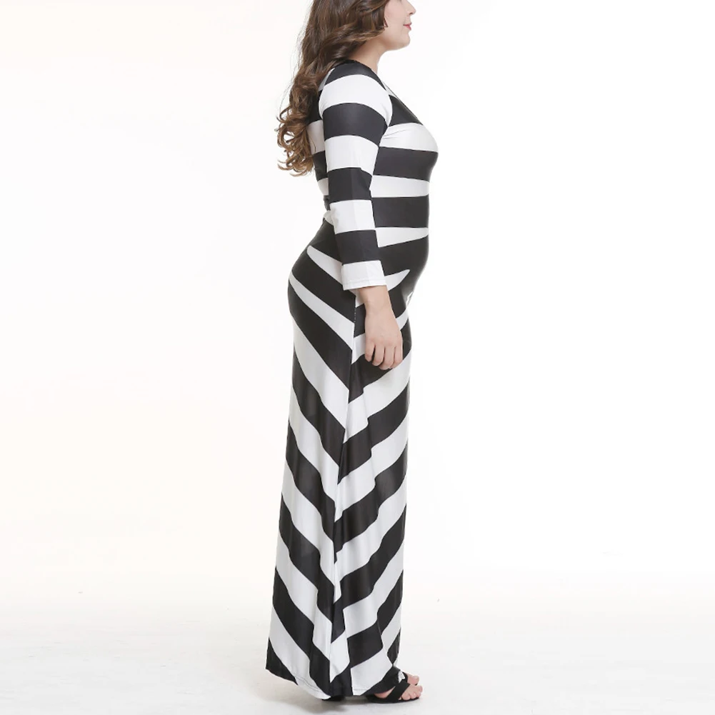 Fadzeco осеннее раннее черно-белое Полосатое длинное повседневное Свободное платье