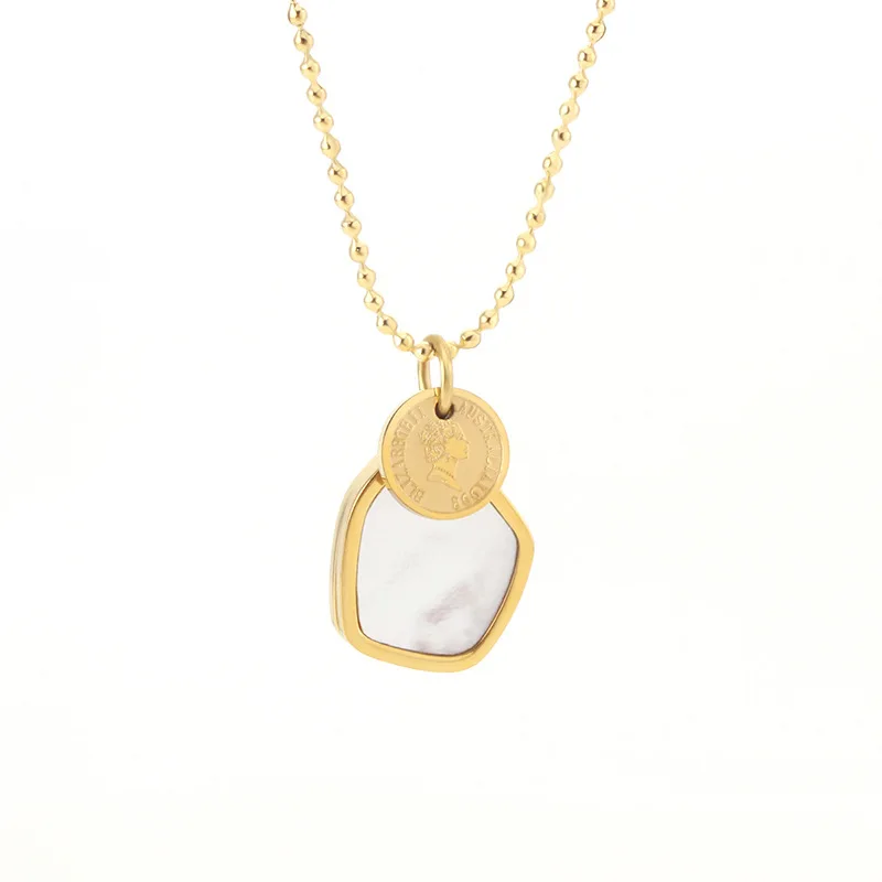 

New Portrait Double layer Stainless Steel Natural Shell Pendant Necklace Statement for Women Office Jewelry High Quality