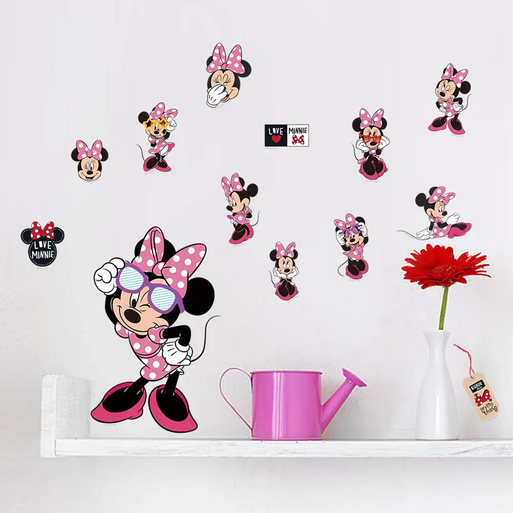Disney мультфильм Микки Маус DIY игрушка Настенная Наклейка украшение наклейка с Минни Съемная водонепроницаемая ПВХ анимация childre