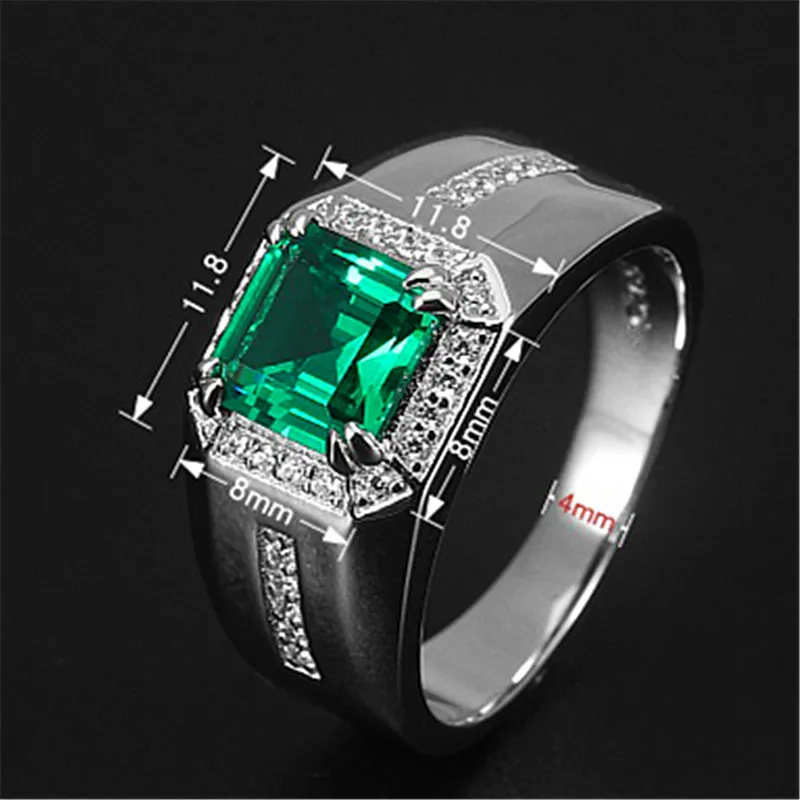 

Luxury Female Male Blue Green Crystal Ring Charm Silver Color Wedding Ring Vintage Square Stone Engagement Rings For Women Men