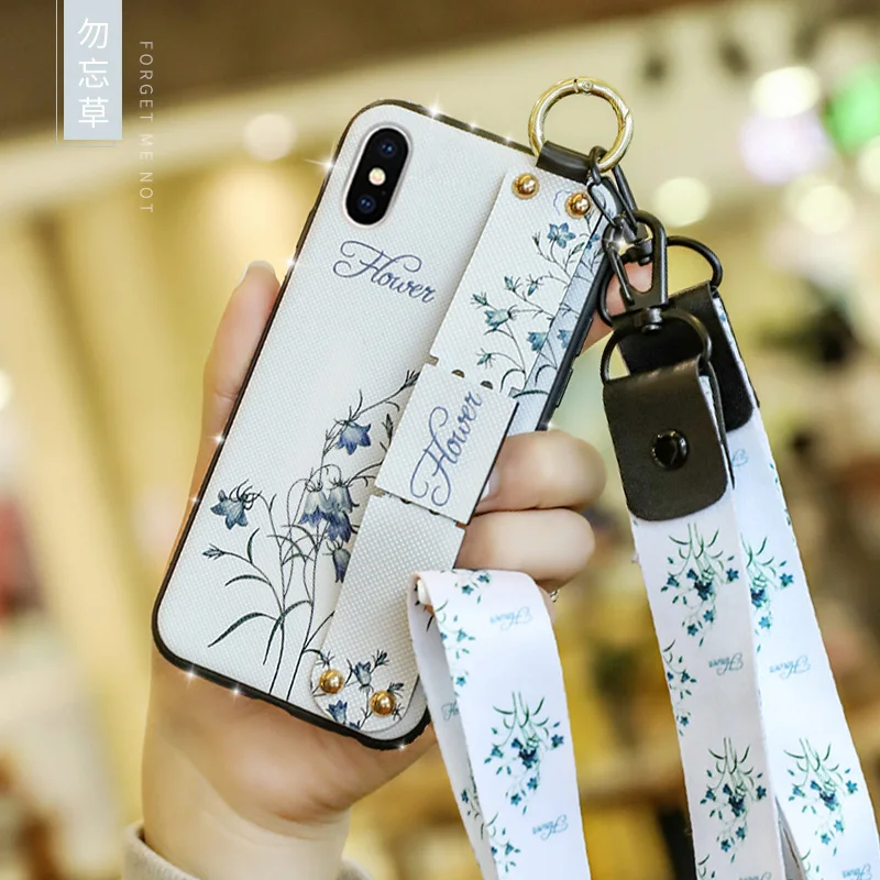 Силиконовый чехол с цветами для Xiaomi Mi9 SE Mi8 чехол Роскошный противоударный чехол для Xiaomi Redmi K20pro Чехол 9T Pro на браслет ремешок - Цвет: White