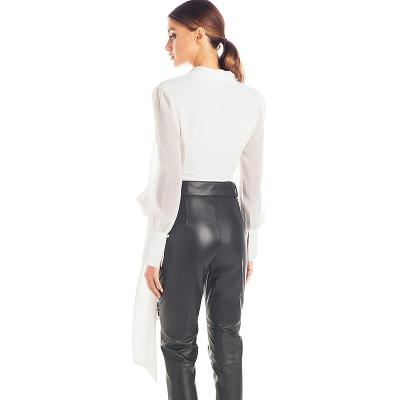 

AEL Chiffon Peter Pan Collar Blouse White Lace Up Short Crop Tops Long Sleeve Elegant Women's Clothing New Autumn 2019