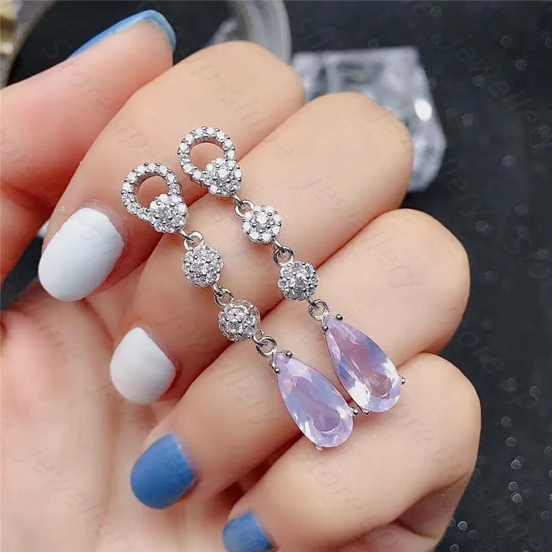 

New 925 silver inlaid natural lavender crystal earrings, luxurious and elegant
