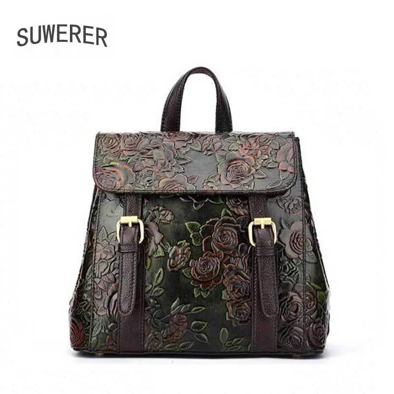 Рюкзак SUWERER женская сумка из натуральной кожи модная рельефная вместительный
