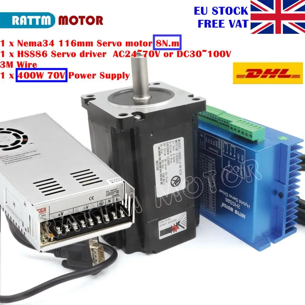 

[EU Delivery] Nema34 8N.m 116mm Closed-Loop Servo Motor 6A&2HSS86H Hybrid Driver Controller 8A+400W 70V Power Supply CNC
