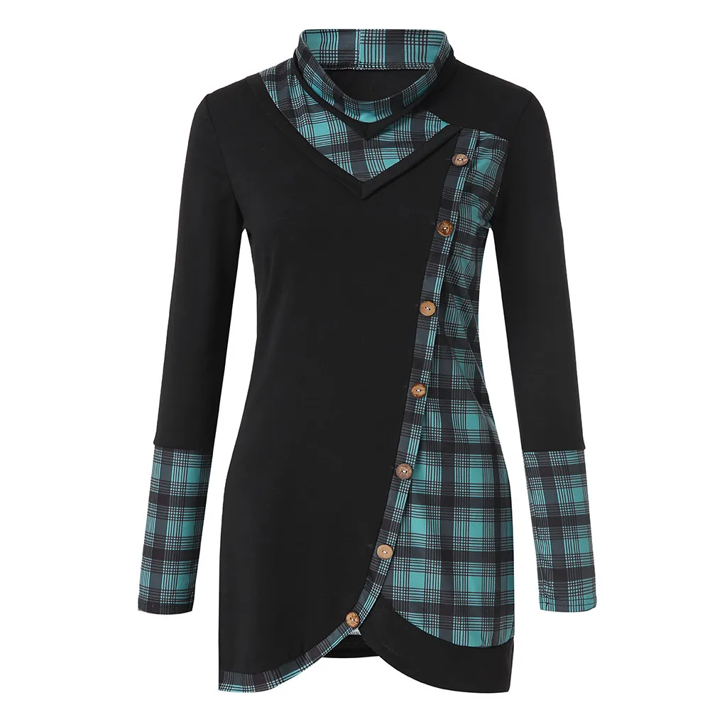 Свитшот женский Винтажный Длинный рубашка в клетку водолазка клетчатая туника