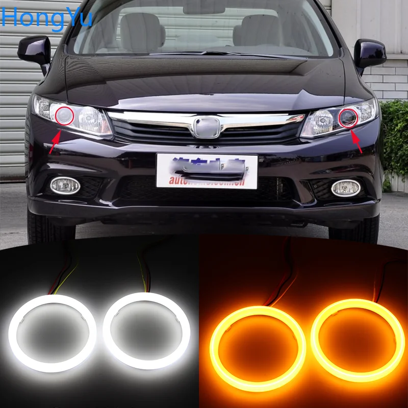 

Cotton LED Angel Eye Halo Switchback Light Ring lamp DRL White / Amber for Honda Civic Sedan 2012 2013 2014 2015 xenon headlight