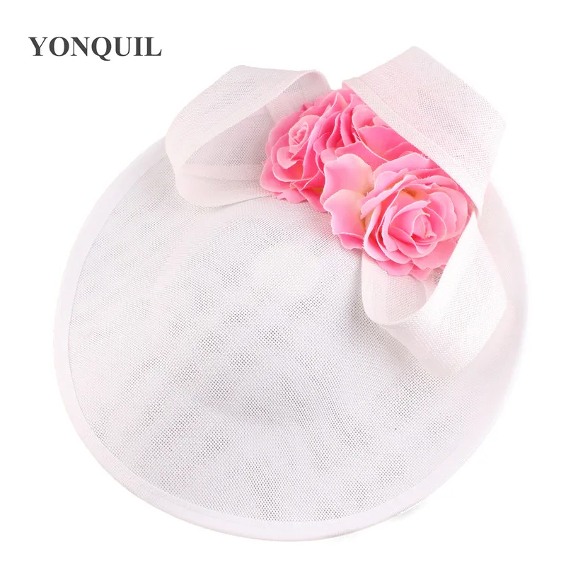 

Ladies White Fascinators Pink Flower Imitation Sinamay Hats Gorgeous Headwear Women Big Derby Kentucky Millinery Loops Headpiece