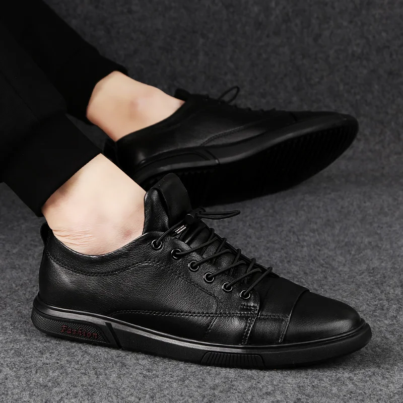 Classic Casual Leather Shoes Male Lace-Up Genuine Leather Flats Fashion Korean Simple Footwear 2