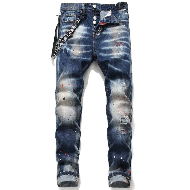 

Hole Patch Jeans Men Badge Decoration Stretch Jeans Men New